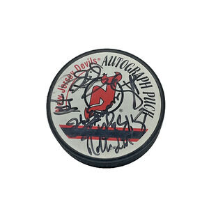 New Jersey Devils RARE 1990s TEAM SIGNED HOCKEY PUCK Autograph